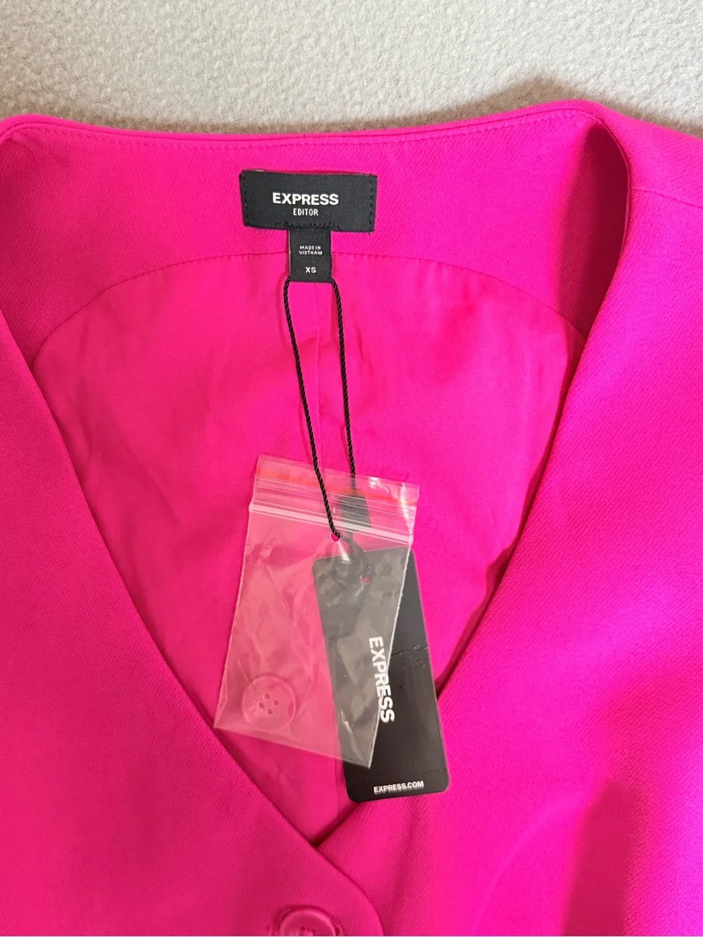Express Vibrant Fuchsia Button Front Vest - Picture 2 of 8